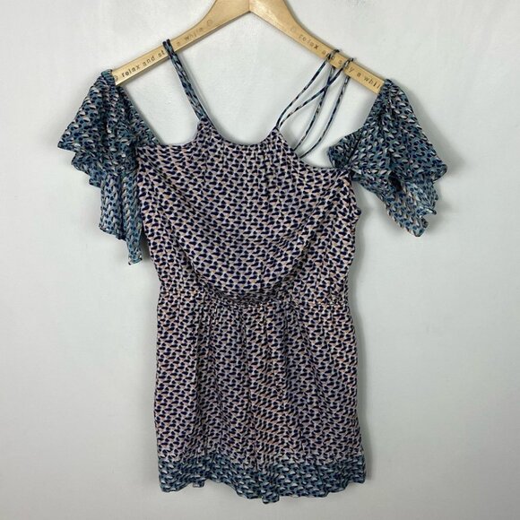 Anthropologie Elevenses Madalenna Open Shoulder Ruffle Romper Size XS Bohemian - Picture 12 of 13